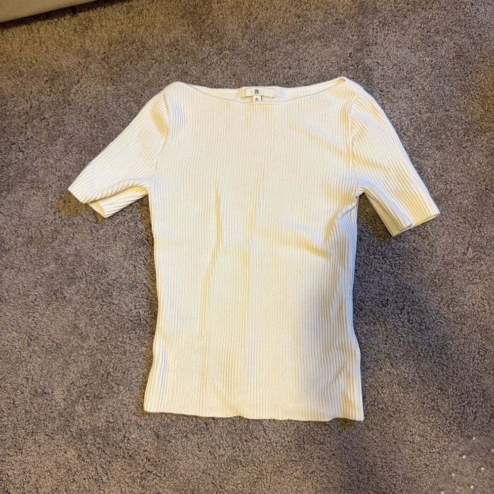 Banana Republic Ribbed Short Sleeve Top | Ivory | Size XS
